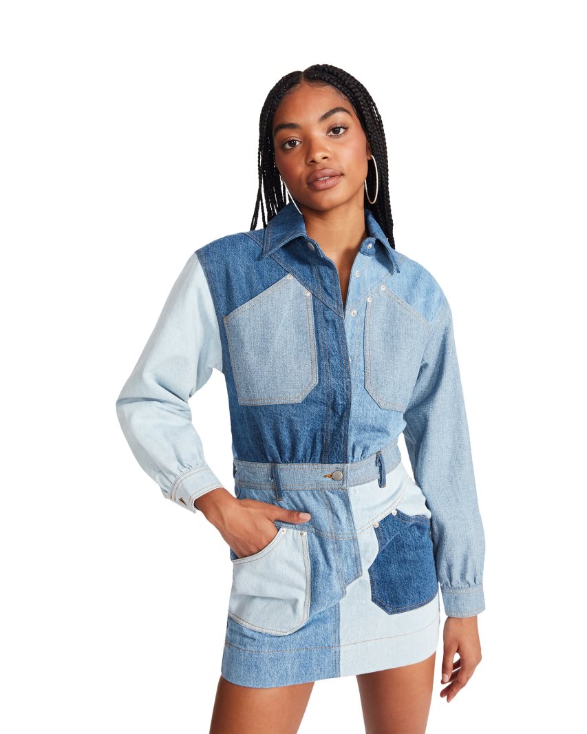 Blue Steve Madden Ryleigh Denim Fabric Women's Dress | PH 8642KOW